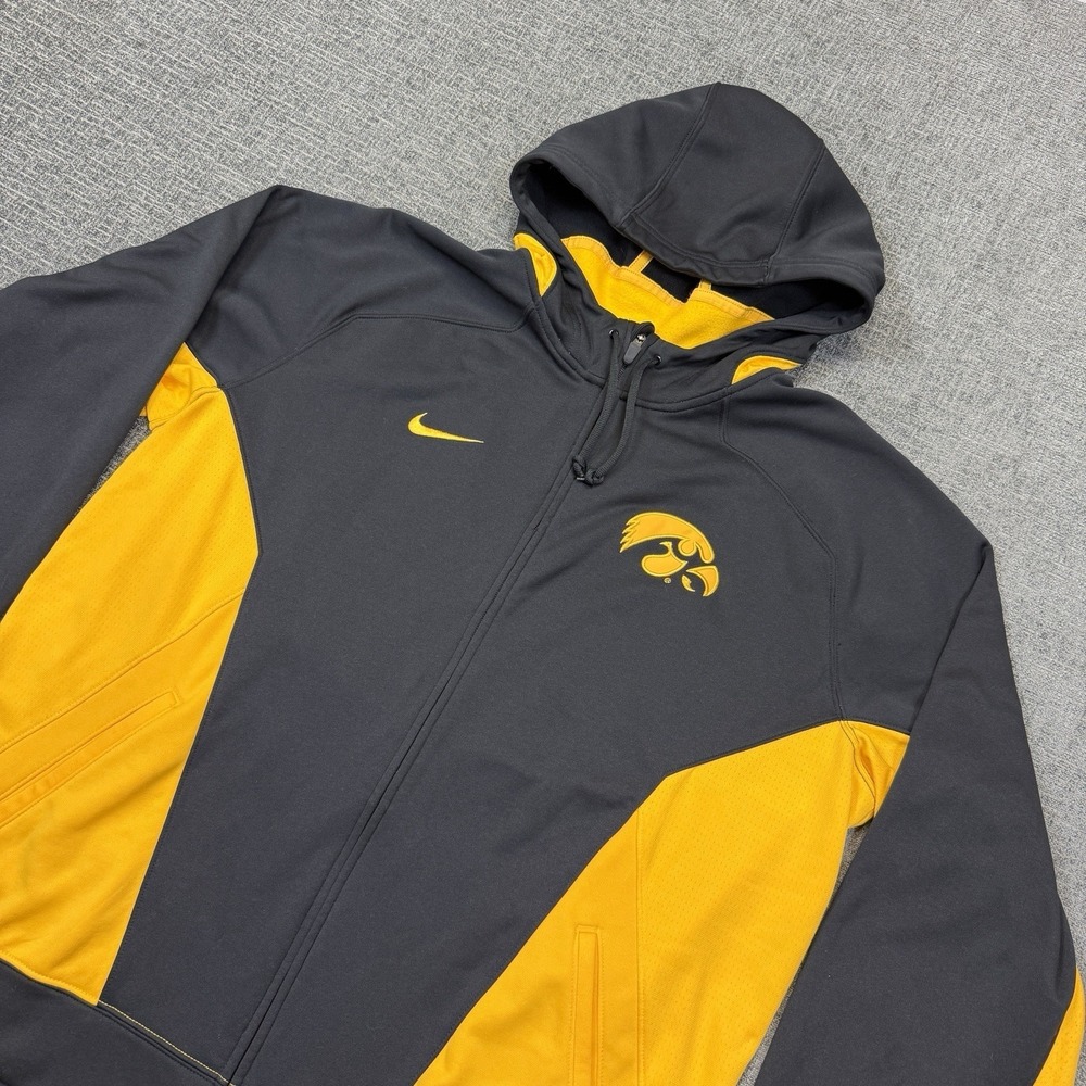 Nike Iowa Hawkeyes Full Zip Hoodie Mens XL‎ Black  Gold Therma Fit Sweatshirt